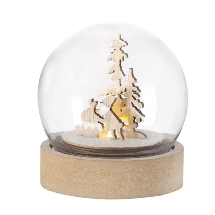 Gift Campaign Pallina illuminata con motivo natalizio all'interno e base in legno> Gadget Natalizi