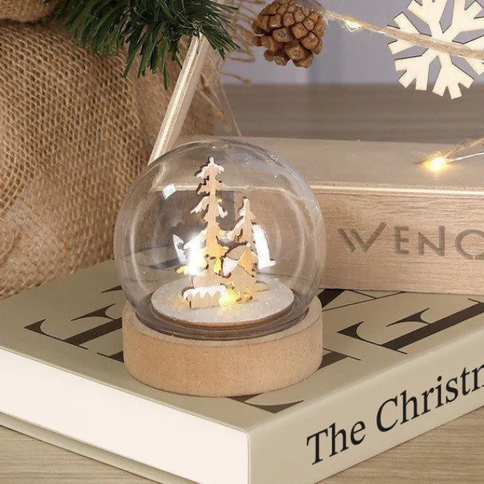 Gift Campaign Pallina illuminata con motivo natalizio all'interno e base in legno> Gadget Natalizi