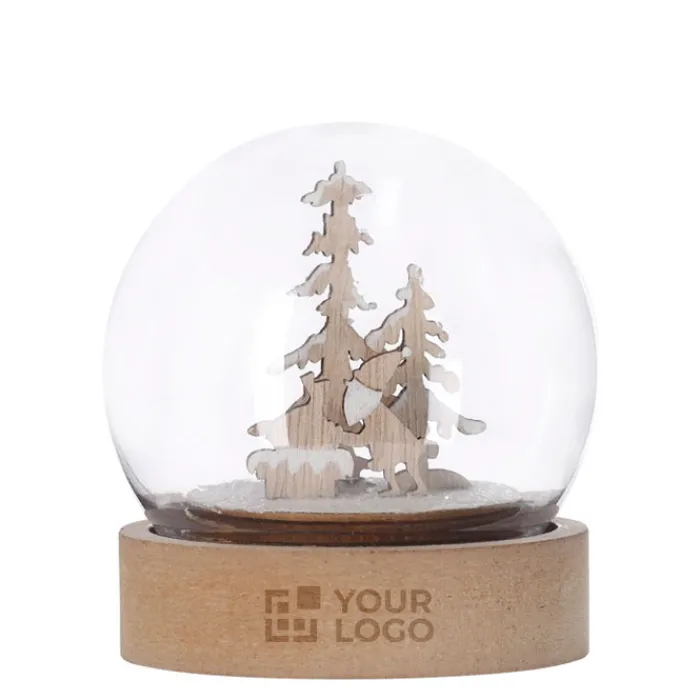 Gift Campaign Pallina illuminata con motivo natalizio all'interno e base in legno> Gadget Natalizi