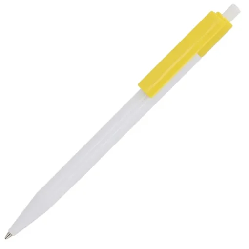Gift Campaign Penna a scatto in plastica bianca con clip colorata e inchiostro blu> Penne Di Plastica