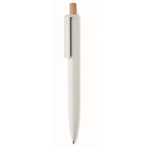 Gift Campaign Penna a sfera in ABS riciclato con pulsante in bambù e inchiostro blu> Penne Di Plastica