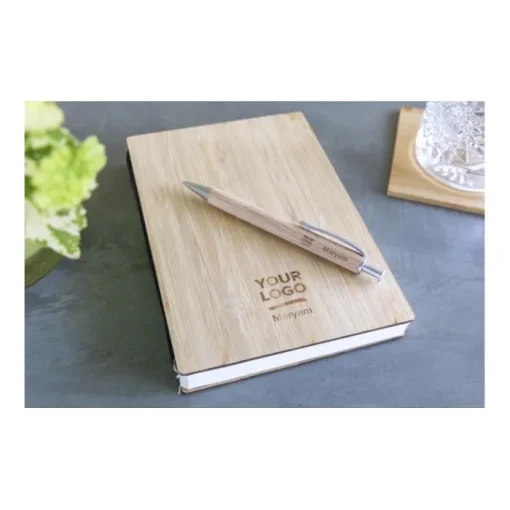Gift Campaign Penna a sfera in legno con pulsante e clip in metallo inchiostro blu> Penne Ecologiche