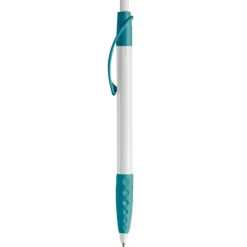 Gift Campaign Penna bianca con clip e impugnatura in gomma colorati e inchiostro blu></noscript> Penne Di Plastica