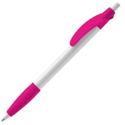 Gift Campaign Penna bianca con clip e impugnatura in gomma colorati e inchiostro blu></noscript> Penne Di Plastica