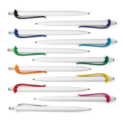 Gift Campaign Penna di plastica bianca con clip in vari colori e inchiostro blu></noscript> Penne Di Plastica