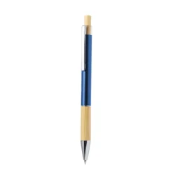Gift Campaign Penna in alluminio con pulsante e dettaglio in bambù ed inchiostro blu><noscript><img width=