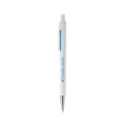 Gift Campaign Penna in plastica bianca con colore sotto la clip e inchiostro blu></noscript> Penne Di Plastica