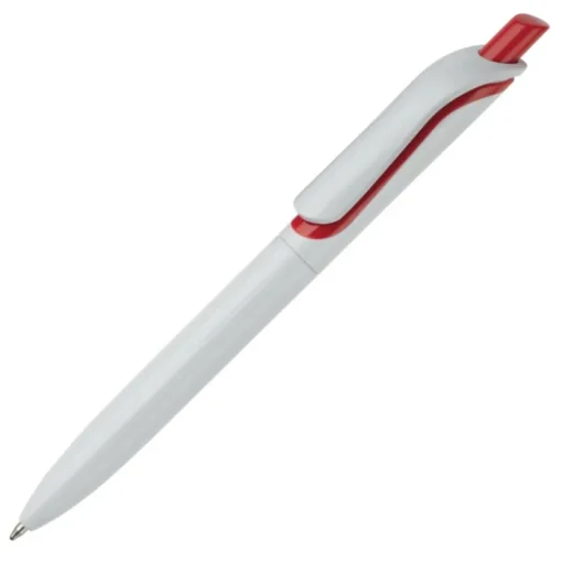 Gift Campaign Penna in plastica bianca con pulsante in colori vivaci fatta in EU> Penne Di Plastica