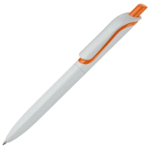 Gift Campaign Penna in plastica bianca con pulsante in colori vivaci fatta in EU> Penne Di Plastica