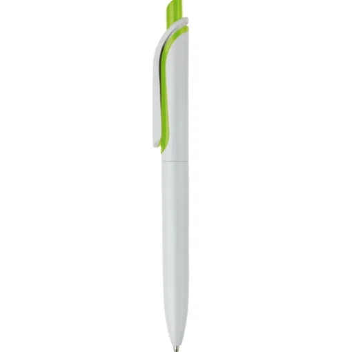 Gift Campaign Penna in plastica bianca con pulsante in colori vivaci fatta in EU> Penne Di Plastica