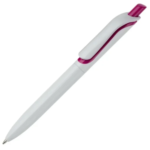 Gift Campaign Penna in plastica bianca con pulsante in colori vivaci fatta in EU> Penne Di Plastica