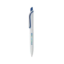 Gift Campaign Penna in plastica bianca con pulsante in colori vivaci fatta in EU></noscript> Penne Di Plastica