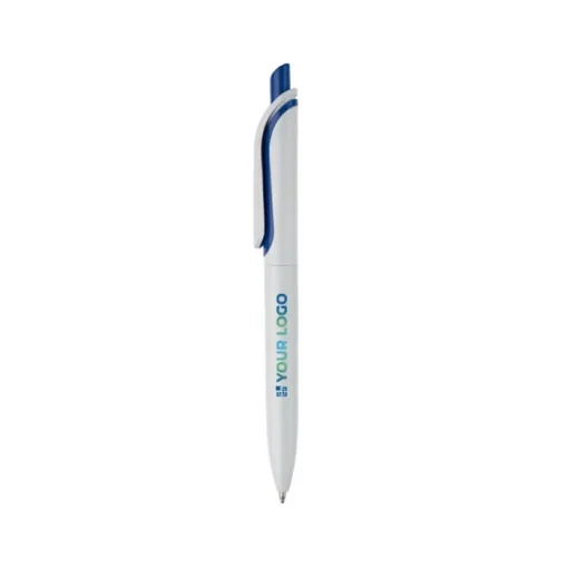 Gift Campaign Penna in plastica bianca con pulsante in colori vivaci fatta in EU> Penne Di Plastica