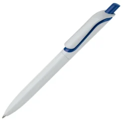 Gift Campaign Penna in plastica bianca con pulsante in colori vivaci fatta in EU></noscript> Penne Di Plastica