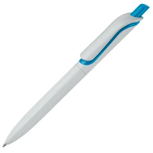 Gift Campaign Penna in plastica bianca con pulsante in colori vivaci fatta in EU> Penne Di Plastica
