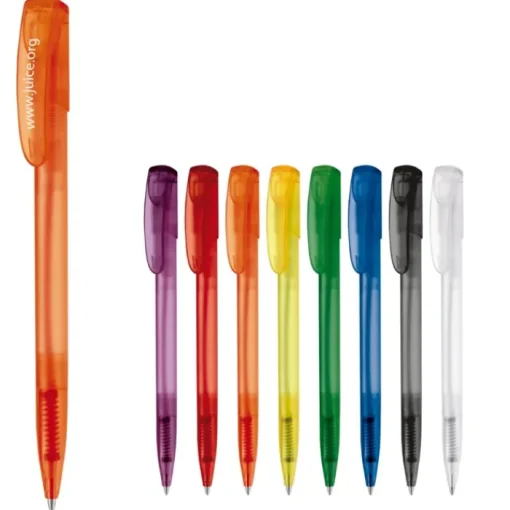 Gift Campaign Penna in plastica trasparente colorata, clip ricurvo e inchiostro blu> Penne Di Plastica