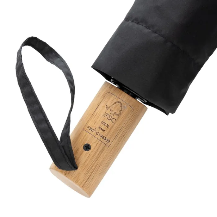 Gift Campaign Piccolo ombrello automatico in rPET con manico in legno Ø97> Ombrelli Pieghevoli