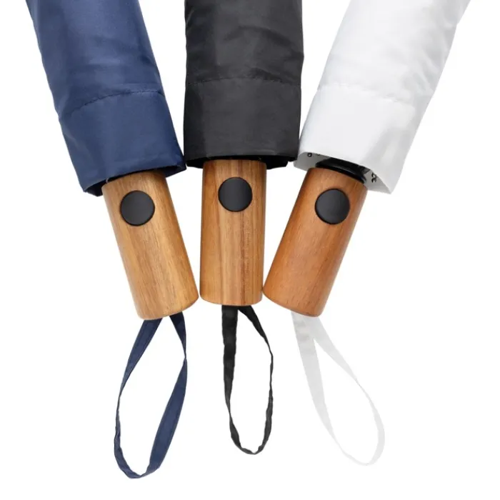 Gift Campaign Piccolo ombrello automatico in rPET con manico in legno Ø97> Ombrelli Pieghevoli