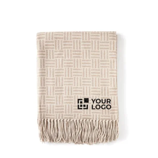 Gift Campaign Plaid jacquard con logo, motivo geometrico e frange Geometric Comfort> Coperte
