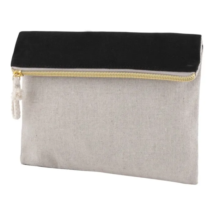 Gift Campaign Pochette bicolore in cotone 280g/m2 e juta 180g/m2 con cerniera dorata> Pochette Personalizzate