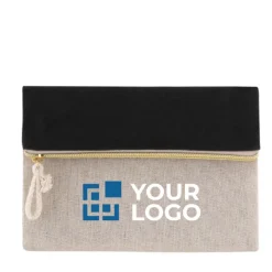 Gift Campaign Pochette bicolore in cotone 280g/m2 e juta 180g/m2 con cerniera dorata></noscript> Pochette Personalizzate