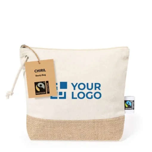 Gift Campaign Pochette in 100% cotone Fairtrade con base in iuta laminato> Pochette Personalizzate
