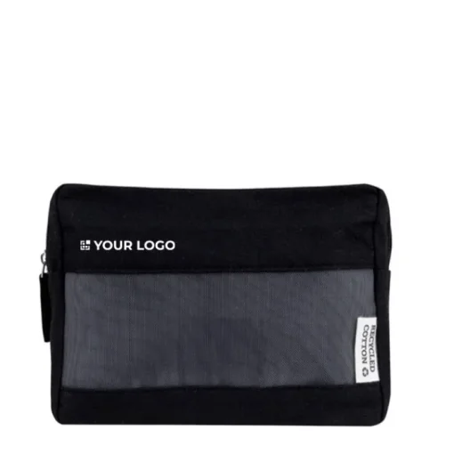 Gift Campaign Pochette in canvas riciclato con rete frontale da 320g/m2> Pochette Personalizzate