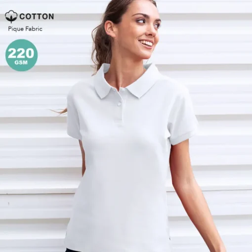 Gift Campaign Polo bianca da donna con 2 bottoni in 100% cotone piqué 220 g/m2> Polo Personalizzate