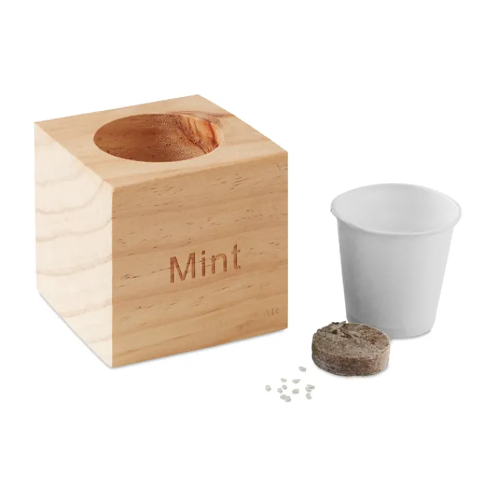 Gift Campaign Porta vaso in con logo con vasetto e semi di menta EcoMint> Vasetti Con Semi