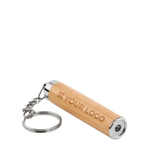 Gift Campaign Portachiavi di bambù con torcia LED e batterie incluse> Torce