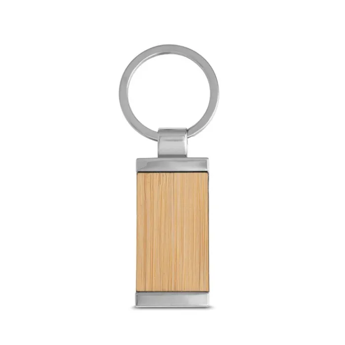 Gift Campaign Portachiavi in bambù a forma rettangolare con involucro in metallo> Portachiavi In Legno
