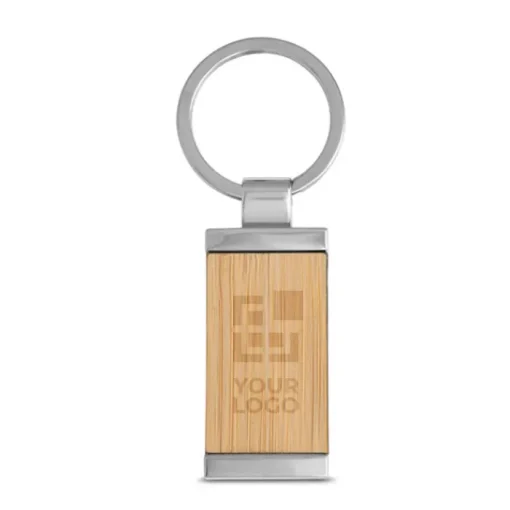Gift Campaign Portachiavi in bambù a forma rettangolare con involucro in metallo> Portachiavi In Legno