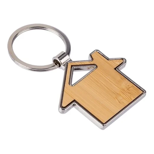 Gift Campaign Portachiavi in bambù e lega di zinco a forma di casa personalizzabile> Portachiavi In Legno