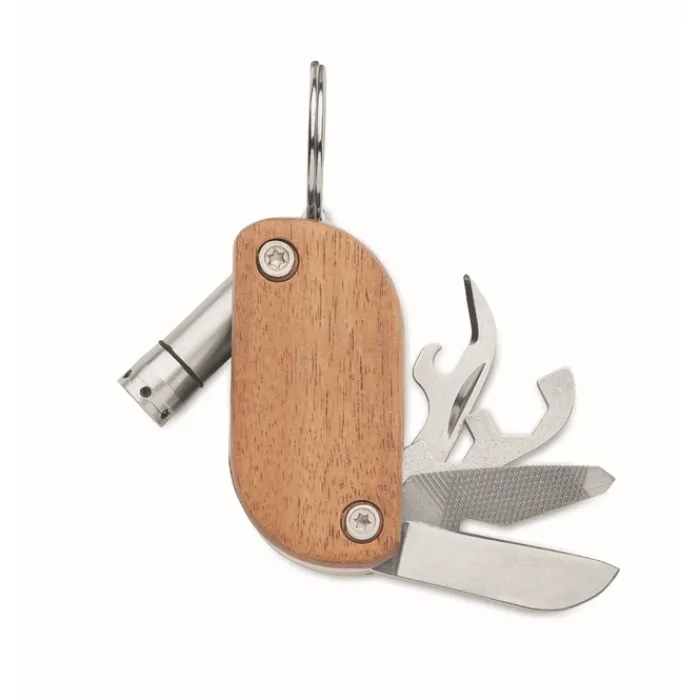 Gift Campaign Portachiavi in di acacia con coltellino multiuso a 7 funzioni> Portachiavi In Legno