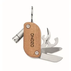 Gift Campaign Portachiavi in di acacia con coltellino multiuso a 7 funzioni><noscript><img width=