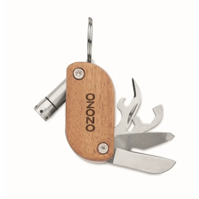 Gift Campaign Portachiavi in di acacia con coltellino multiuso a 7 funzioni> Portachiavi In Legno