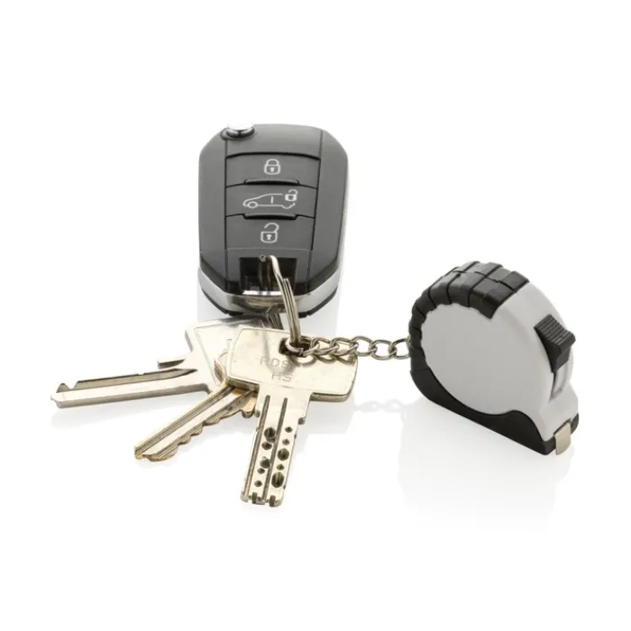 Gift Campaign Portachiavi in plastica riciclata e acciaio con metro a nastro 1M> Portachiavi In Metallo