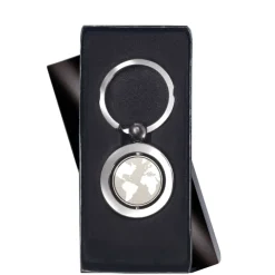 Gift Campaign Portachiavi pubblicitario in metallo rotondo con immagine mondo Globe><noscript><img width=