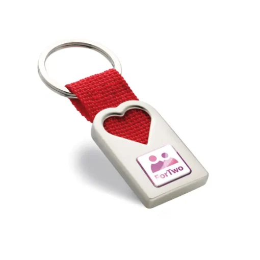 Gift Campaign Portachiavi pubblicitario fascia in tela e cuore fustellato Valentine> Portachiavi In Metallo