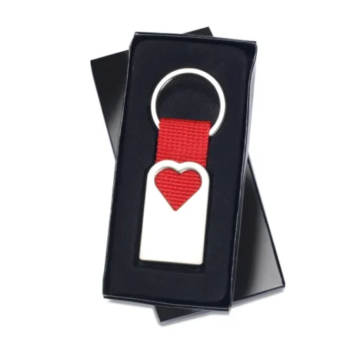 Gift Campaign Portachiavi pubblicitario fascia in tela e cuore fustellato Valentine> Portachiavi In Metallo