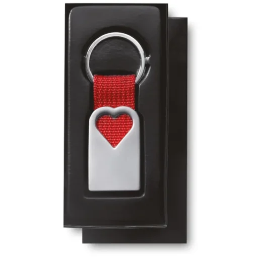 Gift Campaign Portachiavi pubblicitario fascia in tela e cuore fustellato Valentine> Portachiavi In Metallo