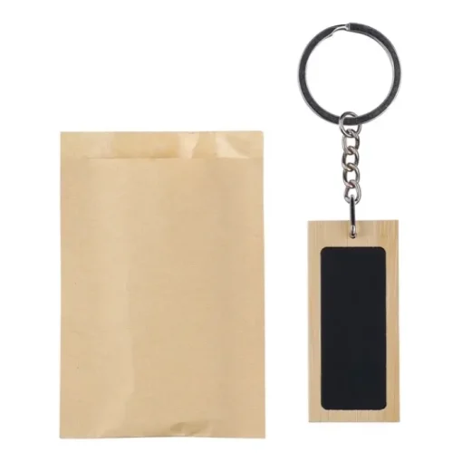 Gift Campaign Portachiavi rettangolare in bambù con superficie nera personalizzabile> Portachiavi In Legno