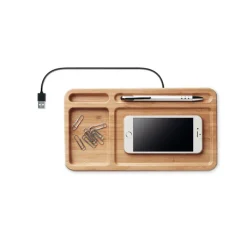 Gift Campaign Portaoggetti da tavolo in bambù con caricatore wireless da 5W Tidy> Caricabatterie|Gadget Per L'Ufficio
