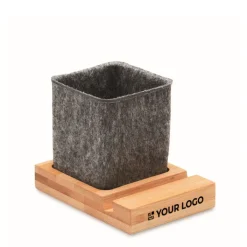 Gift Campaign Portapenne in feltro RPET con base in bambù e supporto per cellulare></noscript> Gadget Per L'Ufficio|Portapenne