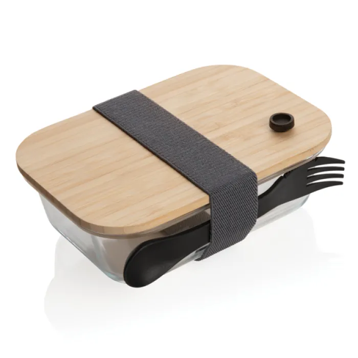 Gift Campaign Portavivande personalizzati in vetro con posate 750ml Crystal Clear> Porta Pranzo