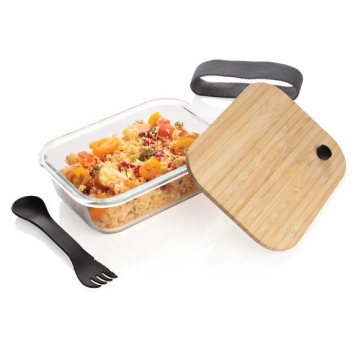 Gift Campaign Portavivande personalizzati in vetro con posate 750ml Crystal Clear> Porta Pranzo