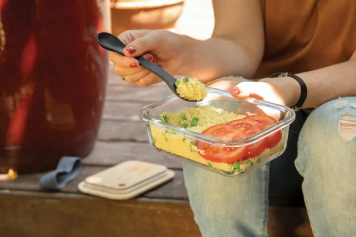 Gift Campaign Portavivande personalizzati in vetro con posate 750ml Crystal Clear> Porta Pranzo