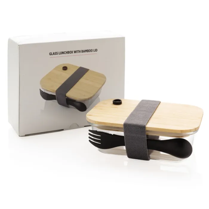 Gift Campaign Portavivande personalizzati in vetro con posate 750ml Crystal Clear> Porta Pranzo