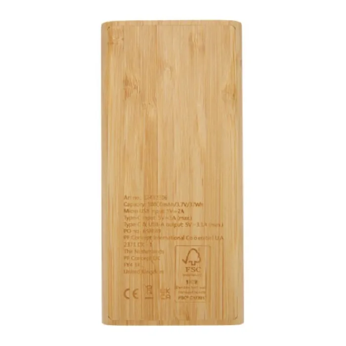 Gift Campaign Power bank da 10.000 mAh in bambù con 4 indicatori LED e 4 porte USB> Power Bank Personalizzati