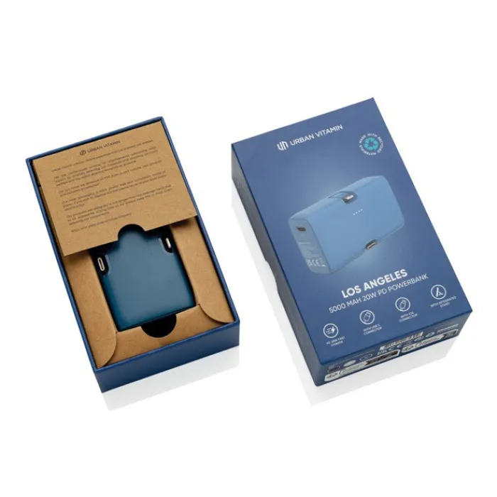 Gift Campaign Power bank in plastica riciclata con indicatore di carica e 20W> Power Bank Personalizzati